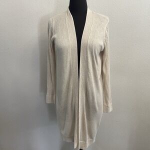 Loft Oatmeal Ribbed Open Front Duster Cardigan Long Sleeve Lightweight MP Womens